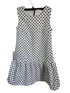 Donna Morgan Girls Black & White Polka Dot Sleeveless Drop-Hem Dress